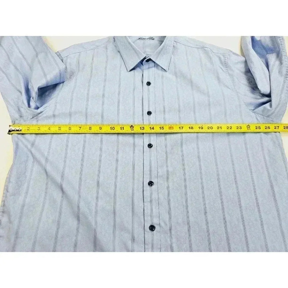 Tasso Elba Size XXL 18-18.5 Men's Blue Stripe Floral Pattern Long Sleeve Shirt - Picture 3 of 9